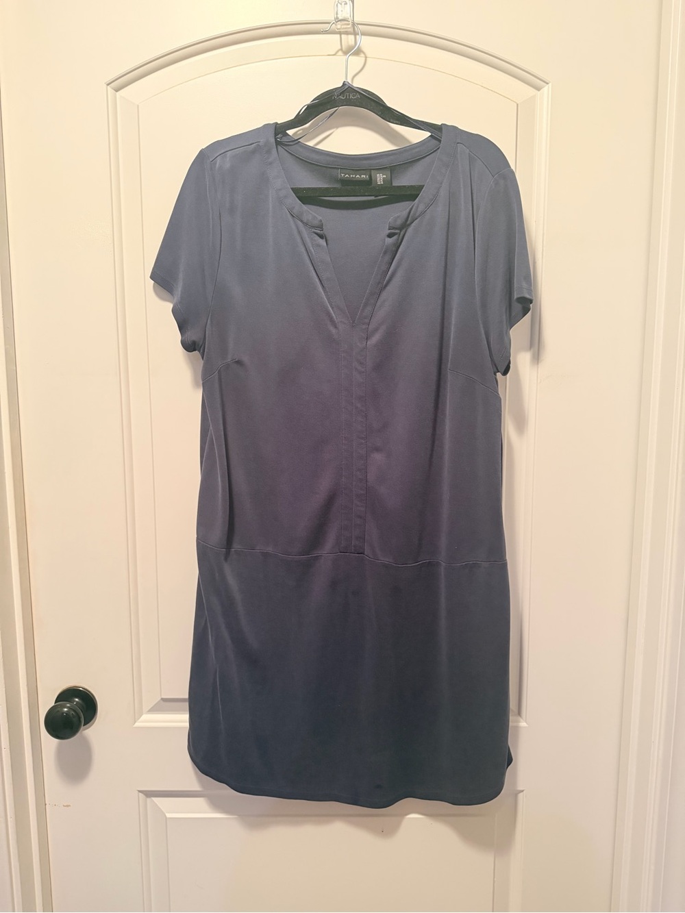 Tahari Navy Short-Sleeve V-Neck Tunic Dress